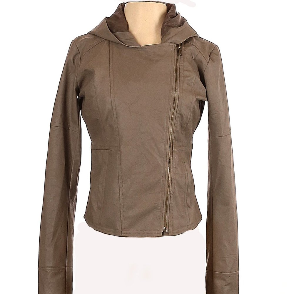 Jack. Hooded Faux Leather Jacket Sz Small